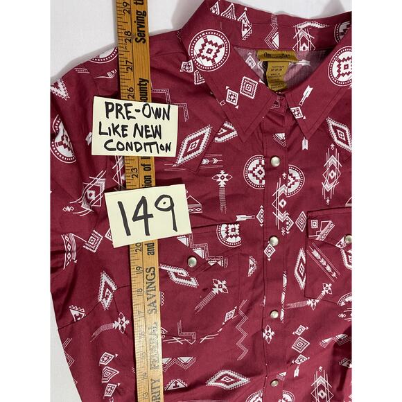 Wrangler Women’s Aztec Shirt – Size Medium, Desert Red, Long Sleeve Western - Picture 3 of 8